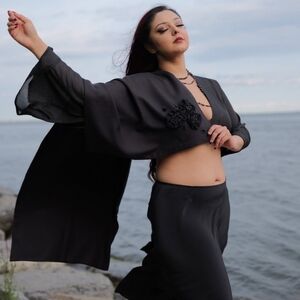 Embroidered Wool Scarf | In Stock | Black Wool Blanket Scarf